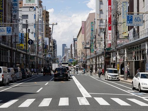 The main street of Den Den Town, Nipponbashi, lined with electronics and hobby shop signs