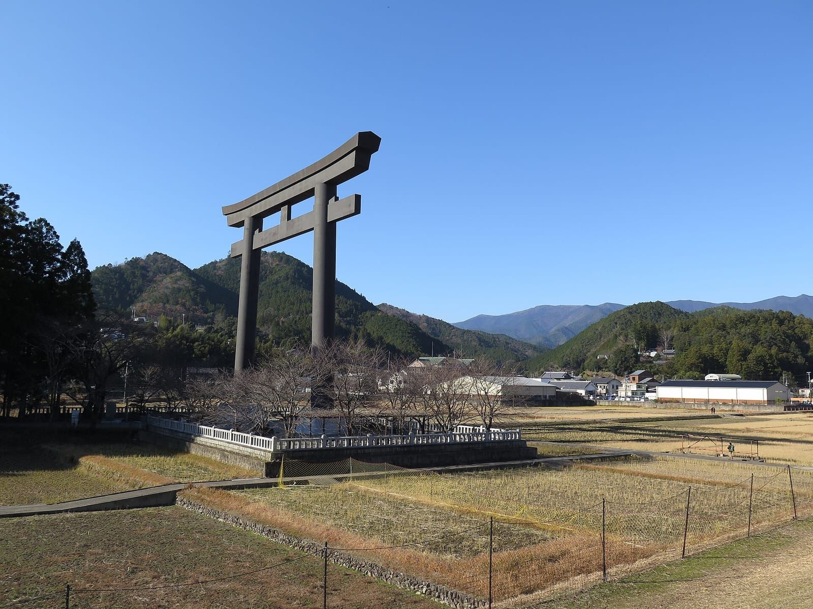 The world's largest torii gate rising over the Oyunohara sandbank near Kumano Hongu Taisha