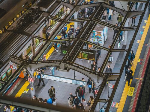 Platforms of Osaka Station from above — the station complex whose LUCUA SOUTH building houses the store